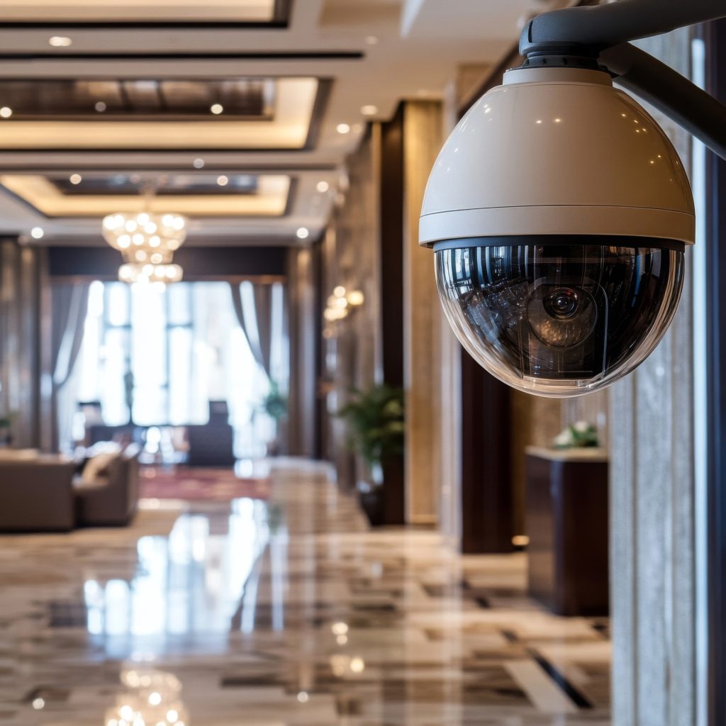 Security Camera Mounted in a Luxurious Hotel Lobby