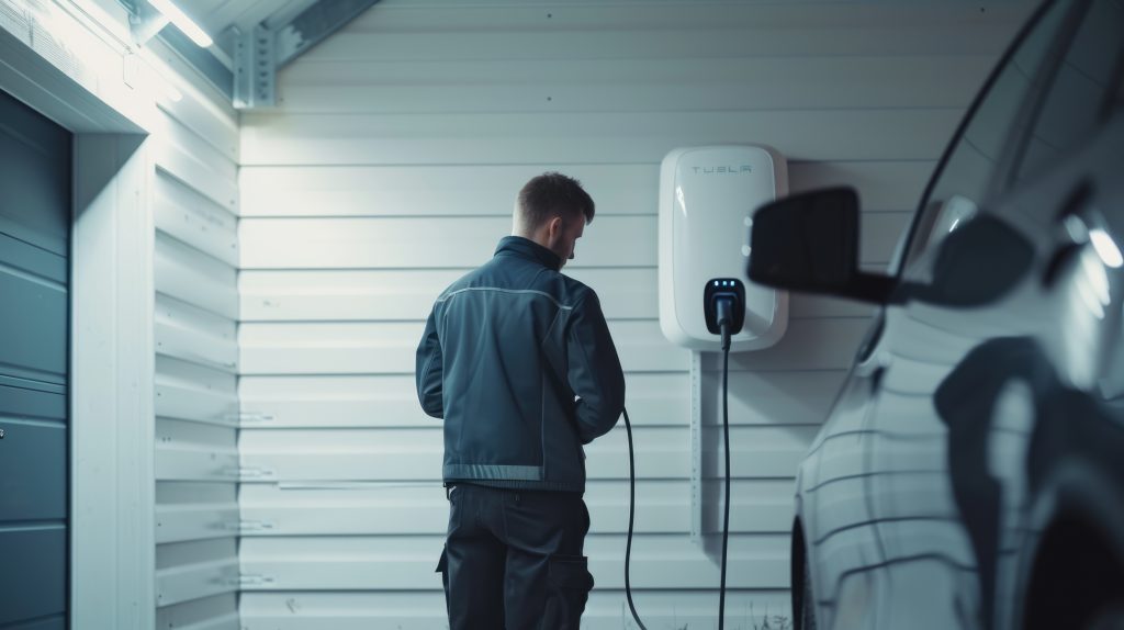 Electrician Installing EV Charging Station AIG41